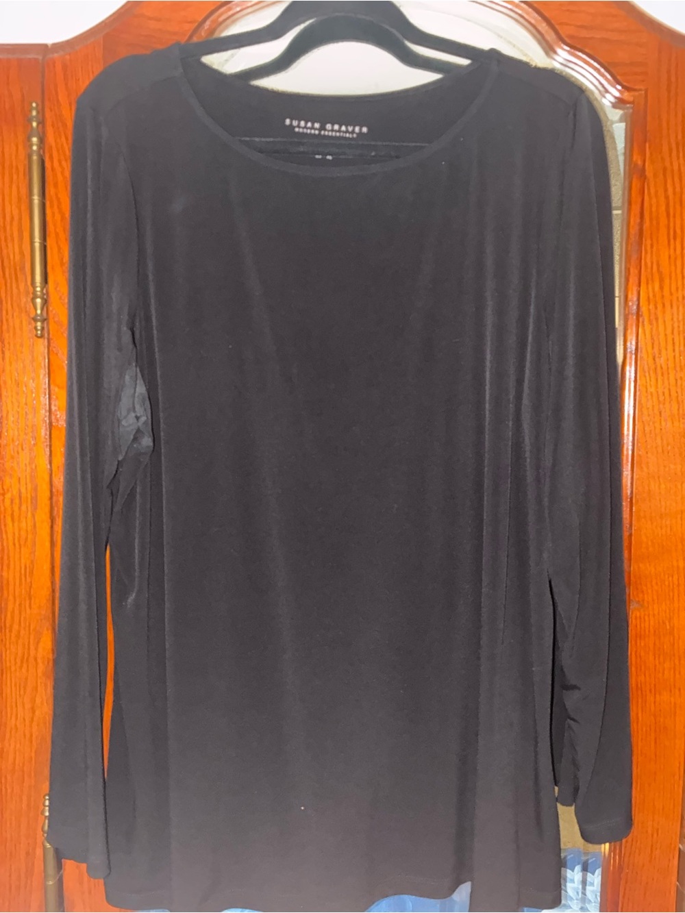 Susan Graver Black Long-Sleeve Crewneck Top
